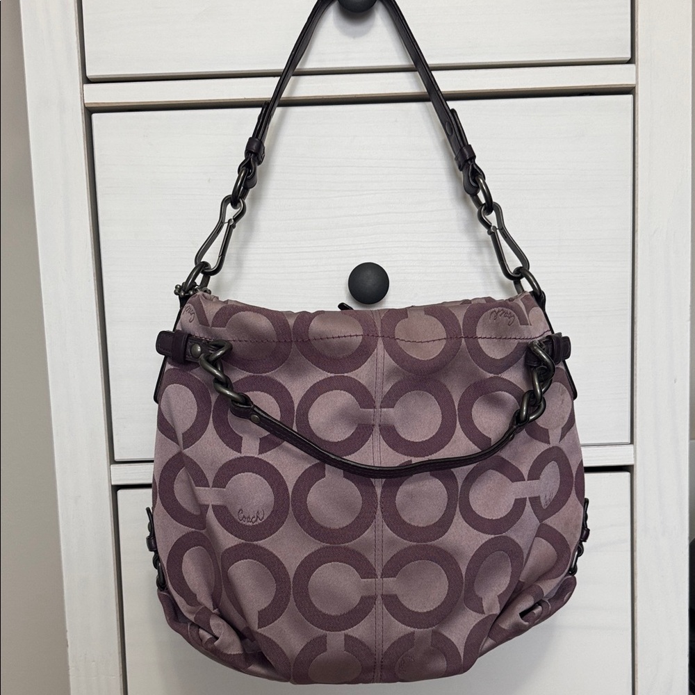 Coach Signature Pattern Shoulder Bag in Purple